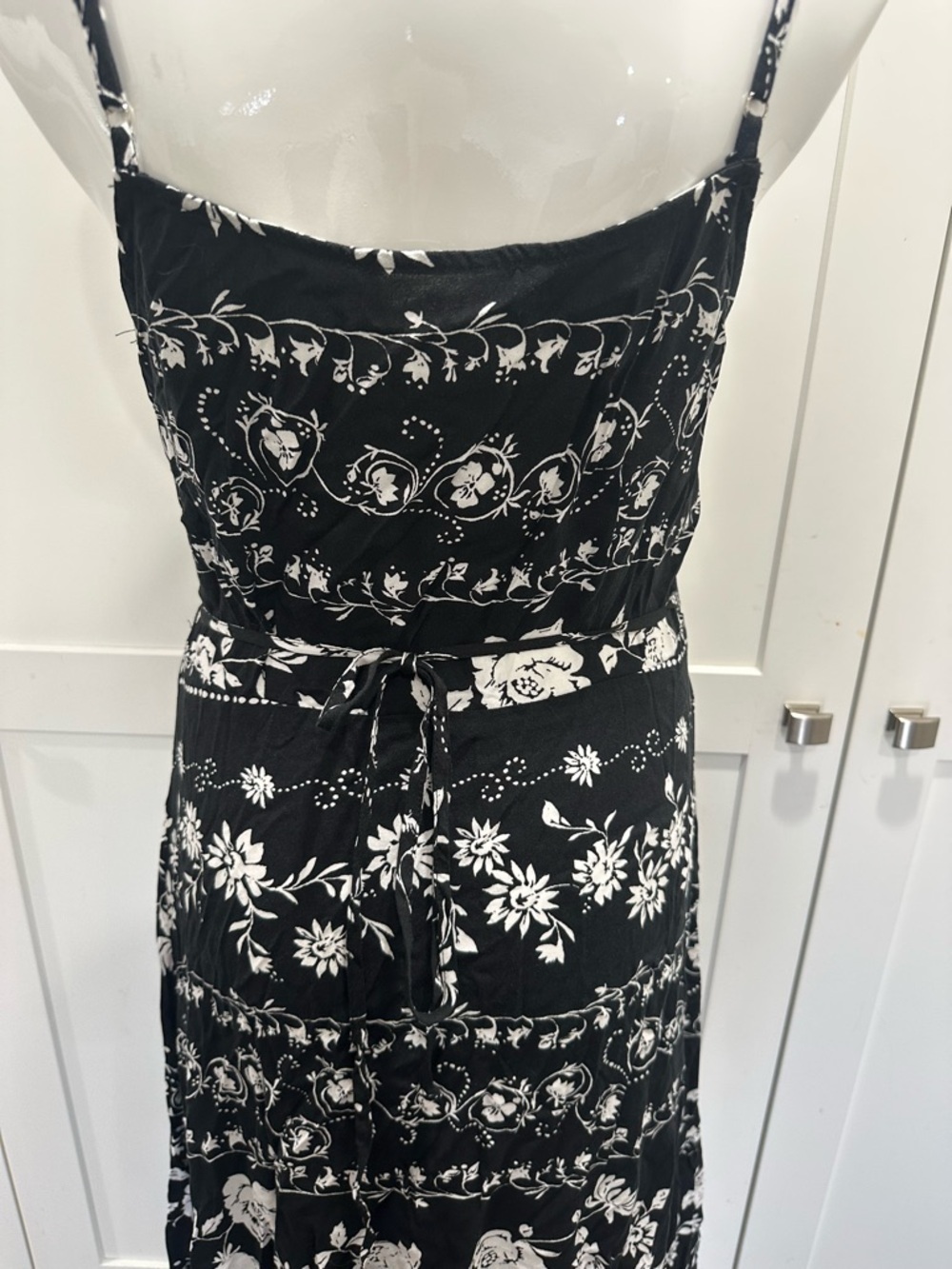 Lovestitch Black & White Floral Maxi Wrap Dress with Spaghetti Straps - Picture 8 of 10